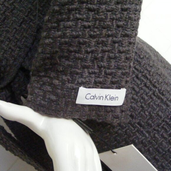 new CALVIN KLEIN Overcoat, S, Basket weave, Gray, Sash Belt, Double Breasted - Picture 11 of 15